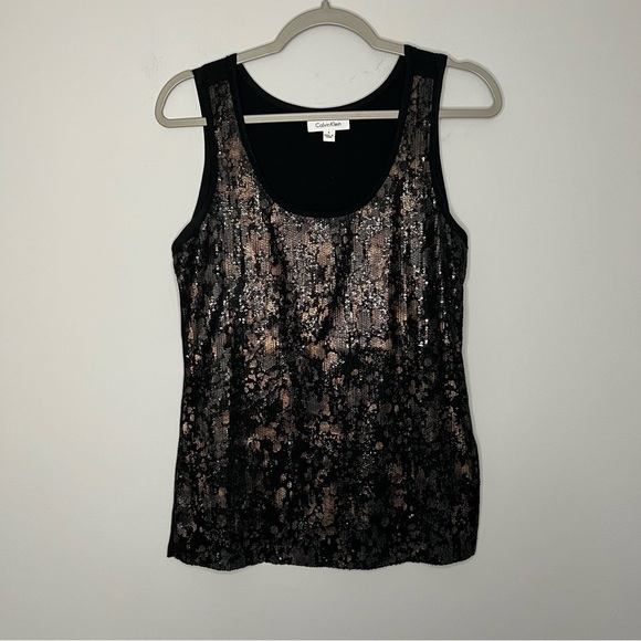 Women’s Calvin Klein black snakeskin sequin sleeveless blouse size small S - Picture 1 of 4